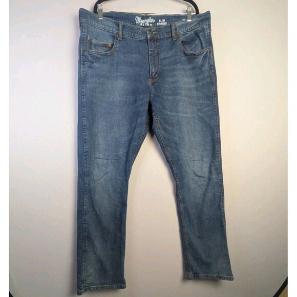 Wrangler Other - Wrangler Retro Jeans Slim Straight Mens 38x32 Western Medium Wash Stretch